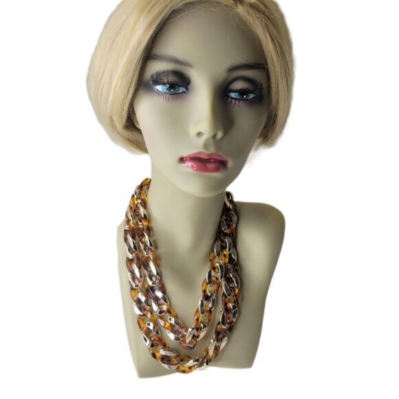 Chunky Brown Gold Choker Statement Necklace - Picture 7 of 10